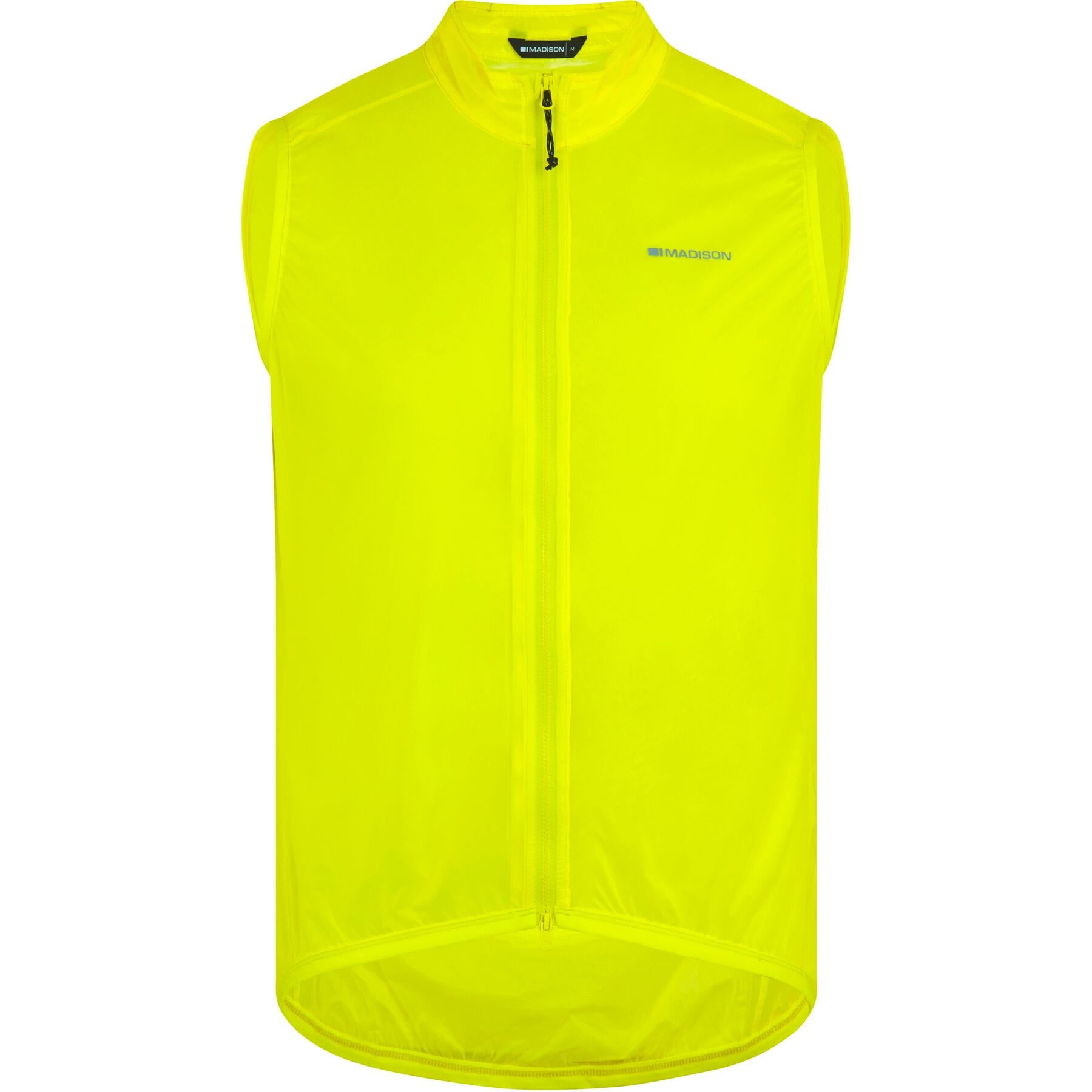 Madison Flux Men's Ultra Packable Waterproof Gilet, hi viz yellow