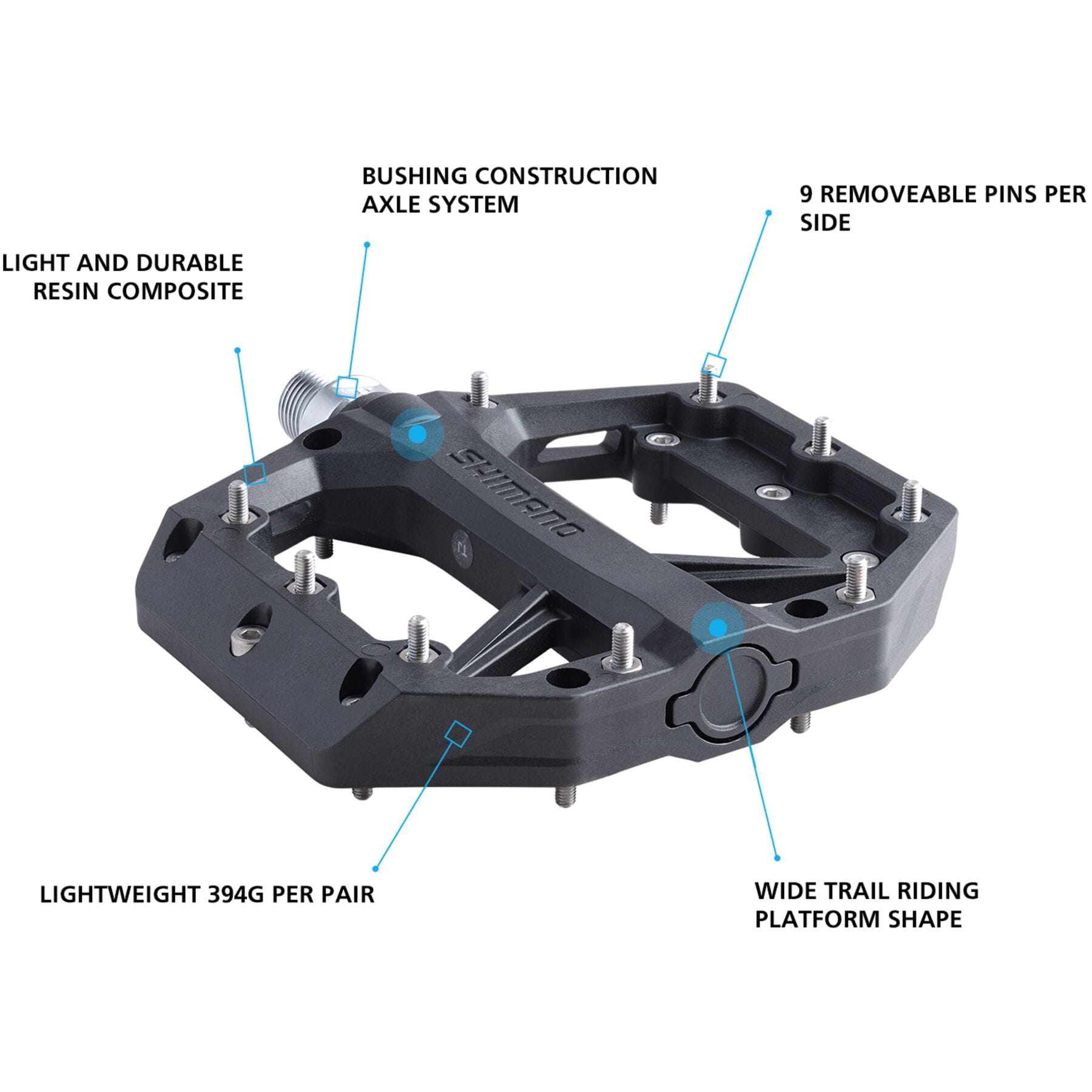 Shimano PD-GR400 flat pedals, resin with pins, black